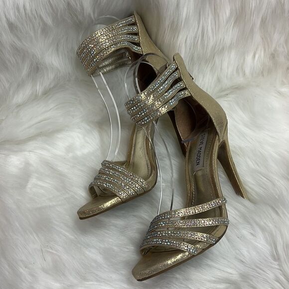 Steve Madden gold shimmer and embellished Strappy heels, size 6 BIN 16 - Picture 3 of 10